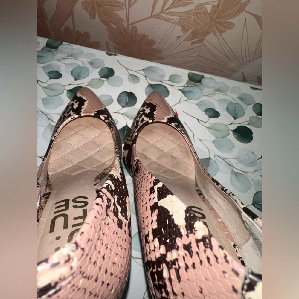 D:fuse Leather Snakeskin Pattern Pale Pinkish Cream Brown Hi Heels Sz 7 - Picture 6 of 8
